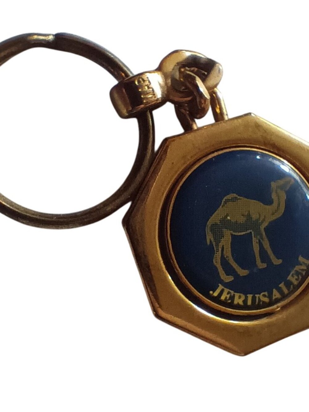 Vintage Jerusalem Israel Camel Keyring Brass Enamel Spinner Souvenir